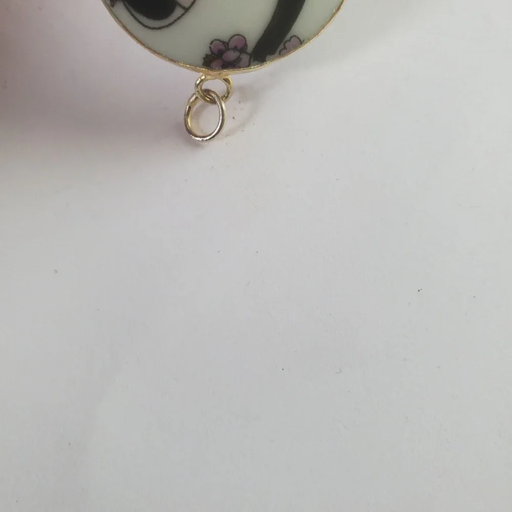 Red Crowned Japanese Crane Vintage Bird Transferware China Pottery Shard Pendant